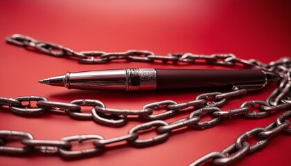 Chained pen red color background