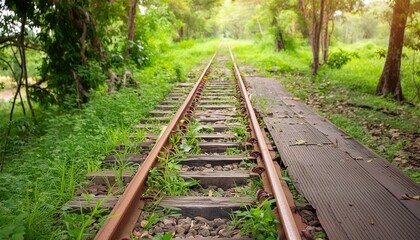 Fototapeta premium 森の中にまっすぐ続く廃線