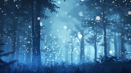 A serene scene of a peaceful abstract forest, with a defocused background of softly glowing...