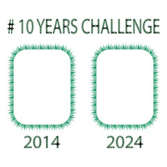 10 Years Challenge concept. Time passage illustration. 2014 to 2024 comparison frames.
