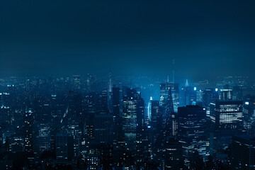 Aerial Night View of Skyscrapers from Drone's Perspective