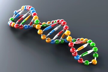 Colorful DNA model crafted from vibrant beads, creatively illustrating the diversity and beauty of genetic makeup