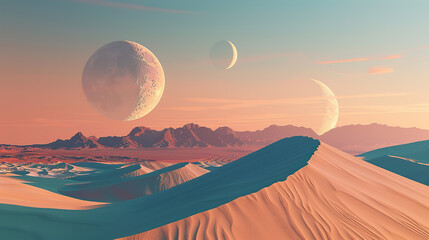 Mountains and shadows of distant planets on Mars