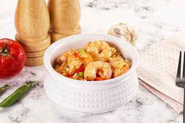 Italian pasta orzo with prawn