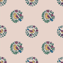 Birds and flowers seamless simple vector pattern