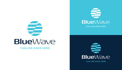 Initial Letter O with Blue Ocean Sea Water Wave Line Layer Logo Design