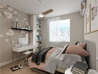 dormitorio de estilo moderno y muebles de madera 