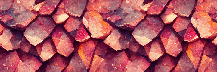Abstract panoramic background. A colorful mosaic pattern of a variety of geometric shapes and polygons in shades of burgundy and mauve. Wide texture background with seamless pattern. Generative AI.
