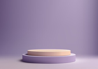 3D simple violet and yellow podium on a soft violet background