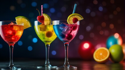 Colorful Cocktails at Disco Night - Party Vibes and Refreshing Drinks with Copy Space.