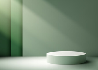 Elegant 3D Green Podium with Lighting on Green Background