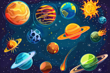 solar system and outer space objects vector 3d rendering