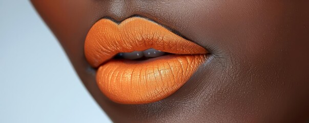 Detailed shot of a models lips with a bold matte lipstick, showcasing intense color and texture