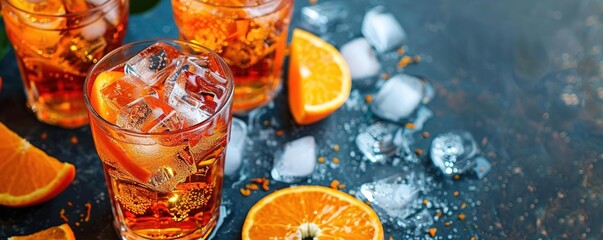 Summer drinks, Refreshing Aperol Spritz cocktail with orange slices and ice.