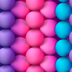 A row of pink and blue spheres