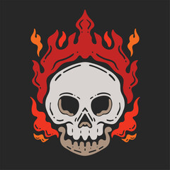 SKULL WITH BURNING FLAME LOGO FOR BRAND AND BADGE TATTO