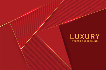 Luxury red and gold abstract background with triangle gold glitter light effect design