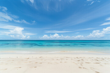 Sunlit Beach with Blue Sky and Ocean View