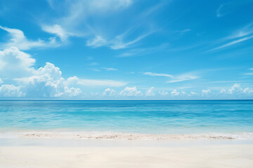 Fototapeta premium Sunlit Beach with Blue Sky and Ocean View