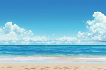 Fototapeta premium Sunlit Beach with Blue Sky and Ocean View