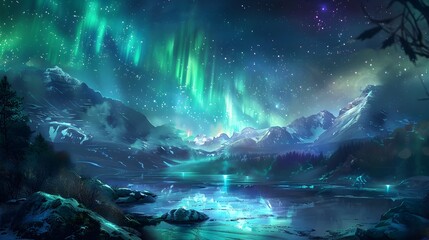 Enchanting Labradorite Biscuits Amid the Ethereal Aurora Borealis Landscape