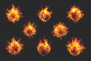 Collection fire. Set fire vector abstract on a transparent background.