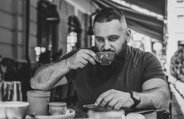 Men's thoughts and emotions concept. Mature middle eastern man thinking about his life and problems. Illustration for psychology content