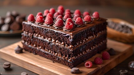Decadent Chocolate and Raspberry Layered Cake with Exquisite Presentation