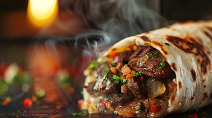 Freshly Grilled Shawarma Wrap With Vegetables on a Rustic Evening