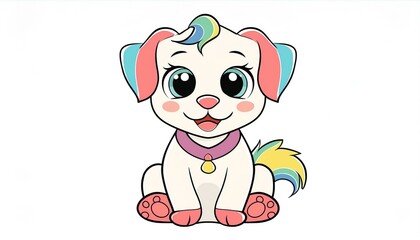 petit chien blanc et heureux, logo coloré arc en ciel