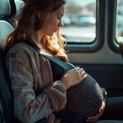 Pregnant Woman Smiling on a Road Trip Adventure