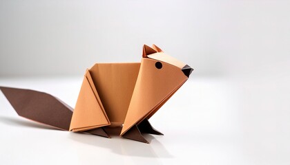 aquatic mammal animal concept paper origami isolated on white background of a Beaver - Castor canadensis - large rodent found in North America, with copy space, simple starter craft for kids