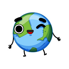 world earth planet character cartoon. day happy, cute ecology, save sad world earth planet character sign. isolated symbol vector illustration