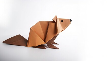 aquatic mammal animal concept paper origami isolated on white background of a Beaver - Castor canadensis - large rodent found in North America, with copy space, simple starter craft for kids
