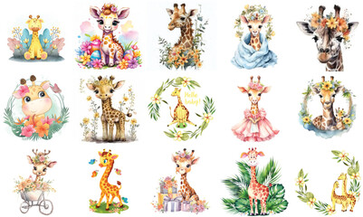 Fototapeta premium watercolor cute griffa and flawer