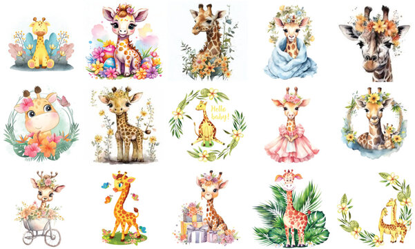 watercolor cute griffa and flawer