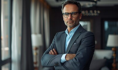 Fototapeta premium A CEO with arms crossed, exuding authority and confidence