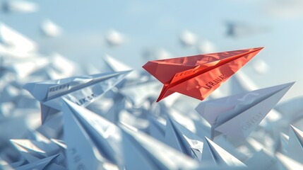 Colossal Red Paper Plane Guides Fleet of White Ones Towards a Brighter Future Generative ai