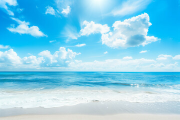 Obraz premium Sunlit Beach with Blue Sky and Ocean View