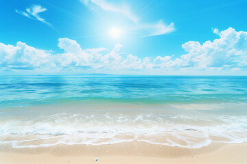 Obraz premium Sunlit Beach with Blue Sky and Ocean View