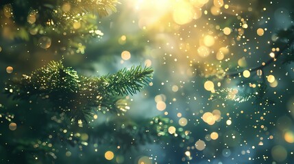 A serene scene of a tranquil abstract forest, with a defocused background of softly glowing particles