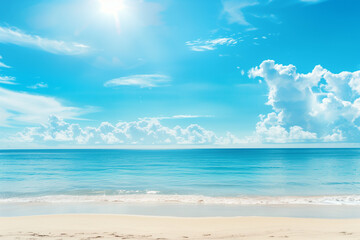 Fototapeta premium Sunlit Beach with Blue Sky and Ocean View