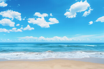 Fototapeta premium Sunlit Beach with Blue Sky and Ocean View