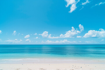 Fototapeta premium Sunlit Beach with Blue Sky and Ocean View