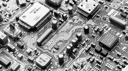 close up view of a circuit board with intricate patterns of electronic components