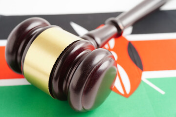 Kenya, Legal, justice and agreement, wooden court gavel on flag.