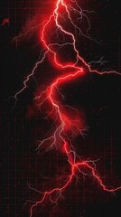 Electrifying Art Deco Red Lightning Storm in the Night Sky on Transparent Background