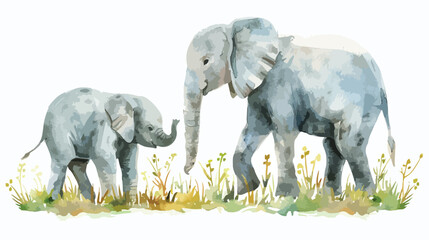 Watercolor cute baby and mom elephant vector style vector