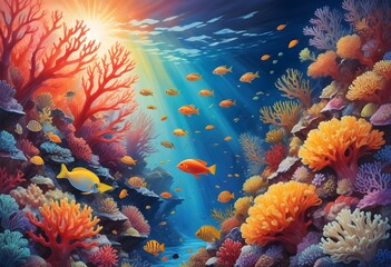 Watercolor painting underwater scene of a thriving (1)