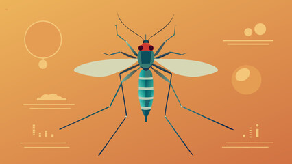 Colorful Vector Illustration of a Stylized Mosquito on Orange Background